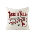Détail macro de la taie d'oreiller en lin beige avec motif rétro Père Noël et renne - 45x45cm / Style North Pole Trading Co (YMD202-7)