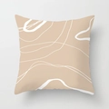 Minimalist beige Morandi cushion cover with white abstract fluid lines and canvas texture - Standard Size Without Core / White Abstract Fluid Lines Style (CRD29-8)