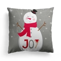 Fodera per cuscino natalizio grigio con pupazzo di neve e scritta JOY decorativa - 45x45cm / Base Grigia Pupazzo Di Neve Scritta JOY (DRD310-21)
