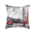 Valentinstag Kissenbezug mit London Big Ben Motiv und rotem Bus im Ölgemälde-Stil - 45x45 cm / London Straßenansicht Bus (DRD316-5)