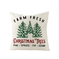 Détail de la texture en lin et imprimé Farm Fresh Christmas Trees sur la taie d'oreiller - 45x45cm / Style Sapins de Noël Farm Fresh (YMD202-11)