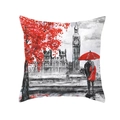 Kissenbezug mit Londoner Big Ben Ölgemälde und roten Akzenten im künstlerischen Stil - 45x45 cm / London Big Ben Straßenansicht (DRD316-7)