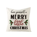 Détail de la taie d'oreiller de Noël en lin avec texte festif et motifs de houx rouge - 45x45cm / Style Texte Merry Little Christmas (YMD202-12)