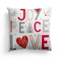 Federa cuscino natalizia con scritta Joy Peace Love e motivi festivi di fiocchi di neve - 45x45cm / Font Artistico Joy Peace Love (DRD310-24)