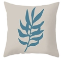 Nordic square pillow cover in beige featuring a deep blue abstract plant leaf pattern - Beige Base Dark Blue Leaves (DRD195-13) / 45x45