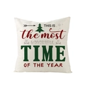 Housse de coussin de Noël avec lettres festives et sapins sur un tissu en toile rustique - 45x45cm / Style Slogan Wonderful Time (YMD202-14)