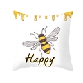 Quadratischer Kissenbezug mit Bienenmotiv und Happy-Schriftzug auf weißem Grund - Cartoon Biene Mit Honig (DRD236-12)