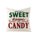 Housse de coussin carrée beige en lin avec texte de Noël, flocons et motifs de canne - 45x45cm / Style Bonbons Sweet Dreams (YMD202-16)