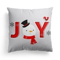 Fodera per cuscino natalizio JOY con pupazzo di neve e motivi nordici su bianco - 45x45cm / Testa di Pupazzo di Neve JOY Con Uccellino Rosso (DRD310-26)