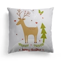 Federa per cuscino natalizia bianca con renna, albero e testo Merry Christmas - 45x45cm / Renna Albero Elementi Cuore Rosso (DRD310-28)