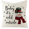 Kussensloop van linnen kerstmis met sneeuwman en Baby it's cold outside tekstprint - Sneeuwpop Stijl (YMD204-4) / 45x45 cm