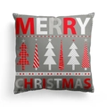 Fodera per cuscino natalizio con alberi rossi e scritta Merry Christmas su tessuto grigio - 45x45cm / Base Grigia Più Alberi Geometrici (DRD310-29)