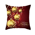 Detail of red Christmas pillowcase with golden festive ornaments and star patterns - Dark Red Golden Ball Style (DRD257-5)