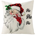 Kussensloop voor Kerst met kerstman in olieverfstijl en Ho Ho Ho tekst op linnen weefsel - Kerstman Stijl (YMD204-2) / 45x45 cm