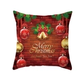 Detail of Christmas pillow cover featuring red bricks, pine branches, and golden bells - Red Brick Wall Bell Ball Style (DRD257-8)