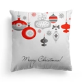 Federa natalizia bianca con decorazioni rosse e scritta Merry Christmas in nero - 45x45cm / Palle Di Natale Fiocchi Di Neve Scritta (DRD310-31)
