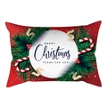 Detail der roten Weihnachts-Lendenkissenhülle mit festlichem Aufdruck und Stechpalmen-Motiv - Merry Christmas Roter Kreis Stil (DRD258-1)