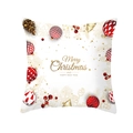 Detailed close-up of a Christmas pillow case featuring festive ornaments and pine cones - White Plaid Golden Ball Style (DRD257-11)
