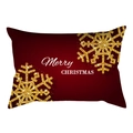 Detail of red Christmas lumbar pillow cover with golden snowflakes and Merry Christmas text - Dark Red Gold Powder Snowflake Style (DRD258-5)