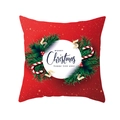Detail of red Christmas pillow case with pine branches, candy canes and golden ribbons - Red White Round Candy Cane Style (DRD257-14)