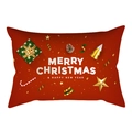 Macro detail of red Christmas lumbar pillow cover with gold snowflakes and festive motifs - Red Holiday Elements Combo Style (DRD258-6)