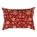 Close-up of red Christmas lumbar pillowcase with golden snowflake and star patterns - Dark Red Dense Snowflake Starburst Style (DRD258-7)