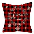 Red and black buffalo plaid Christmas pillow cover with white oh what fun wreath design - 45x45cm / Red Black Plaid Wreath (YMD53-2)