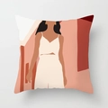 Modern Morandi art pillowcase featuring an abstract minimalist woman in terracotta earth tones - Standard Size Without Core / Simple Female Portrait Abstract Style (CRD29-23)