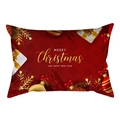Detail of red rectangular lumbar pillow cover with golden snowflakes and Christmas motifs - Merry Christmas Gold Snowflake Ornament Style (DRD258-9)