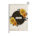 Linnen tuinvlag met zonnebloemprint en metalen standaard voor tuin decoratie - Zwarte Cirkel Zonnebloem Kunst Stijl (QZ002-7)