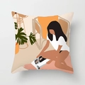 Modern Morandi style pillow case featuring minimalist abstract reading figure illustration - Standard Size Without Core / Minimalist Figure Reading Style (CRD29-24)