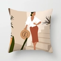 Minimalist Nordic cushion cover featuring abstract art of a woman in caramel skirt - Standard Size Without Core / Fashion Female Abstract Illustration Style (CRD29-25)