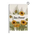 Zonnebloem tuinvlag met ruitjespatroon en zwarte metalen ophangstandaard buiten - Pastorale Zonnebloem Illustratie Stijl (QZ002-8)