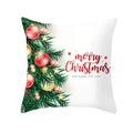 Detail of Christmas pillowcase with festive tree ornaments and Merry Christmas text - White Side Pine Greetings Style (DRD257-23)