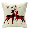 Christmas buffalo plaid reindeer linen pillowcase with red and black festive patterns - 45x45cm / Beige Red Black Plaid Deer Silhouette (YMD53-8)