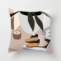 Nordic Morandi pillow cover with minimalist lifestyle illustration in beige and brown - Standard Size Without Core / Minimalist Flat Life Style (CRD29-29)
