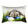 Funda de cojín de Pascua con conejo gris y huevos coloridos en la hierba verde - Conejo Gris de Orejas Caídas (DRD231-6) / 30x50