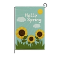 Tuinvlag met zonnebloemprint en Hello Spring tekst op linnen materiaal - Hello Spring Cartoon Zonnebloem Stijl (QZ002-12)