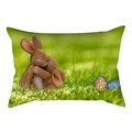 Funda de cojín de Pascua con lindos conejitos abrazados y huevos de colores decorados - Conejitos Marrones Abrazándose (DRD231-9) / 30x50