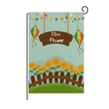 Linnen tuin vlag met zonnebloem plaid print en zwarte metalen paal ondersteuning - Pastorale Omheining Zonnebloem Stijl (QZ002-13)