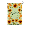 Linnen tuinvlag met zonnebloemprint en tekst op een zwarte metalen standaard - Oranje Bloemen Zonnebloem Stijl (QZ002-14)
