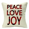 Linen Christmas pillow cover with PEACE LOVE JOY red and black buffalo plaid text - 45x45cm / Beige Red Black Plaid Peace (YMD53-15)