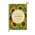 Tuinvlag met geruite zonnebloemprint van linnen inclusief zwarte metalen houder - All-over Print Zonnebloem Stijl (QZ002-15)