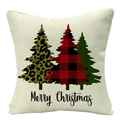 Christmas plaid linen pillowcase featuring tree designs and Merry Christmas text - 45x45cm / Beige Leopard Red Black Plaid Tree (YMD53-16)