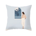 Nordic art cushion cover featuring minimalist woman gazes at moon and sea on white background - 18x18 Inch / Window View (DRD261-8)