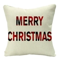 Linen Christmas pillow case with red and black buffalo check Merry Christmas text - 45x45cm / Beige Red Black Plaid Wish Text (YMD53-17)