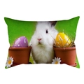 Funda de cojín de Pascua con conejo lindo, huevos coloridos y diseño de margaritas - Conejo Blanco Macetas de Barro (DRD231-13) / 30x50