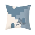Dettaglio federa geometrica blu e beige con motivi astratti di archi e foglie di palma - 45x45 cm / Architettura Geometrica (DRD261-4)