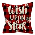 Red and black buffalo plaid linen pillowcase featuring white Wish Upon a Star text - 45x45cm / Red Black Plaid White Wish (YMD53-18)
