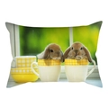 Funda de cojín de Pascua con dos lindos conejos en tazas sobre tela suave - Conejitos Marrones en Tazas (DRD231-15) / 30x50